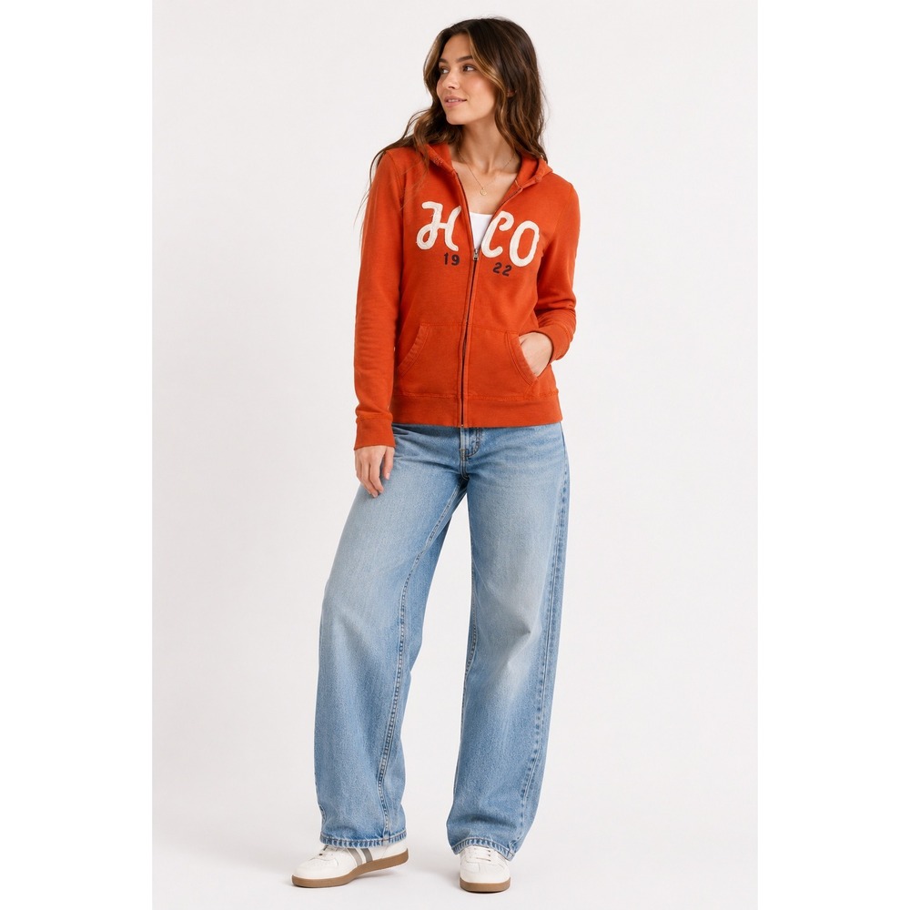 VTG Y2K Hollister Y2K Full Zip Hoodie Large Orange Preppy Mallcore 2000s Surf